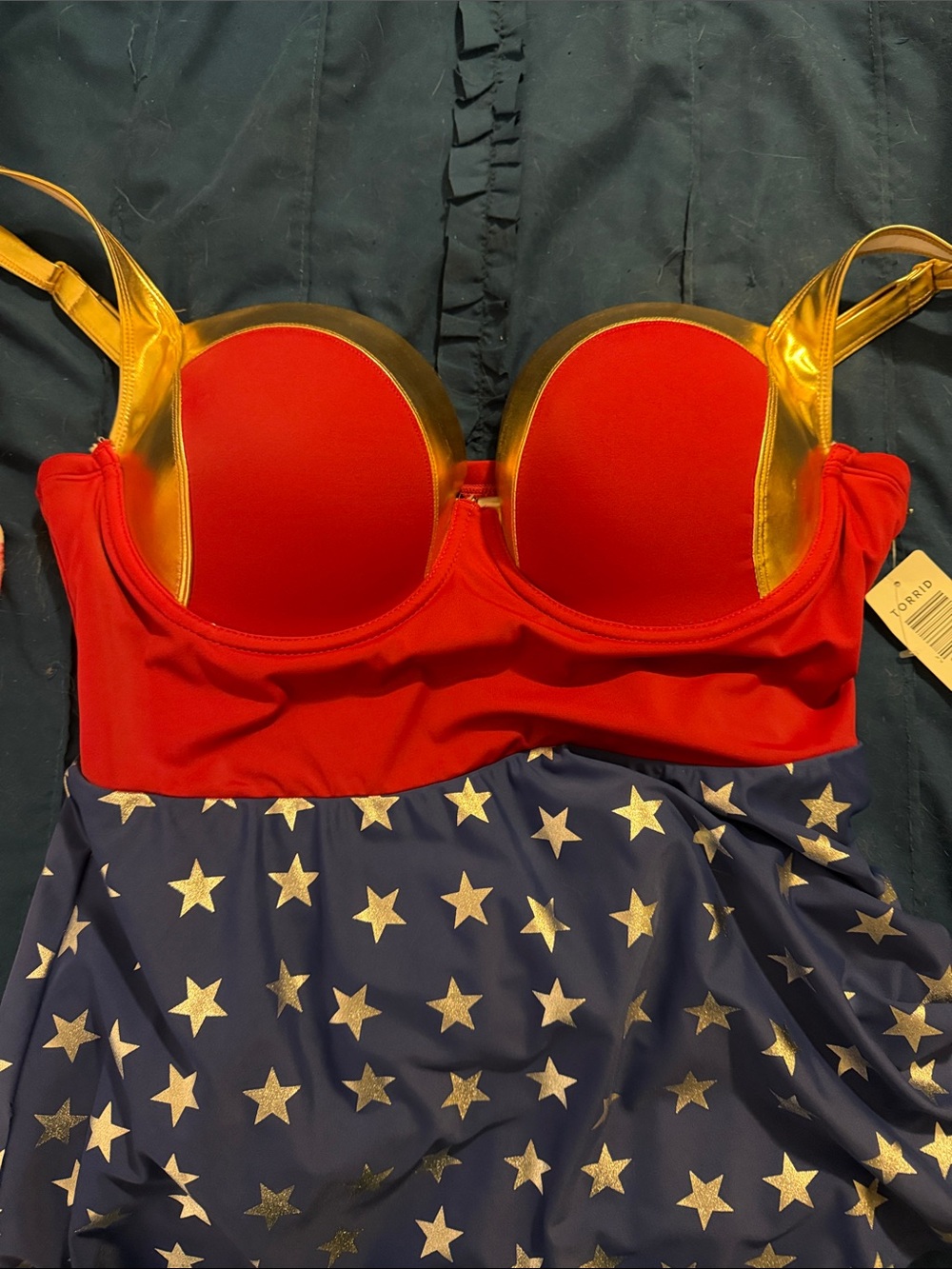 torrid Red, Gold & Blue Star Skirted Swimdress - Picture 12 of 13